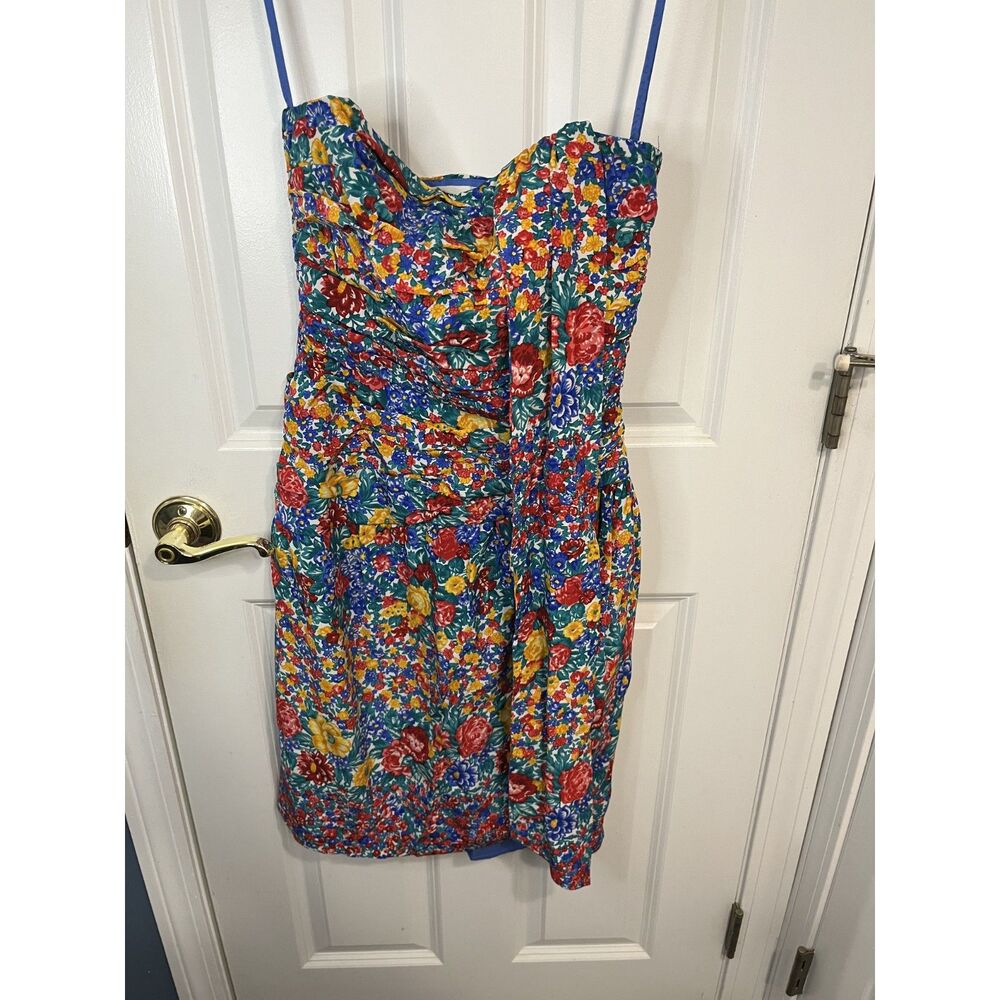Vintage Albert Nipon 100% Silk Floral Ruched Dress Size 4 - Picture 3 of 10